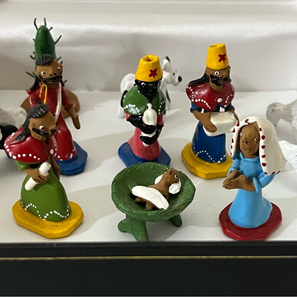 Miniature Hand Painted Clay Nativity Set Latin American Folk Art Christmas Decor